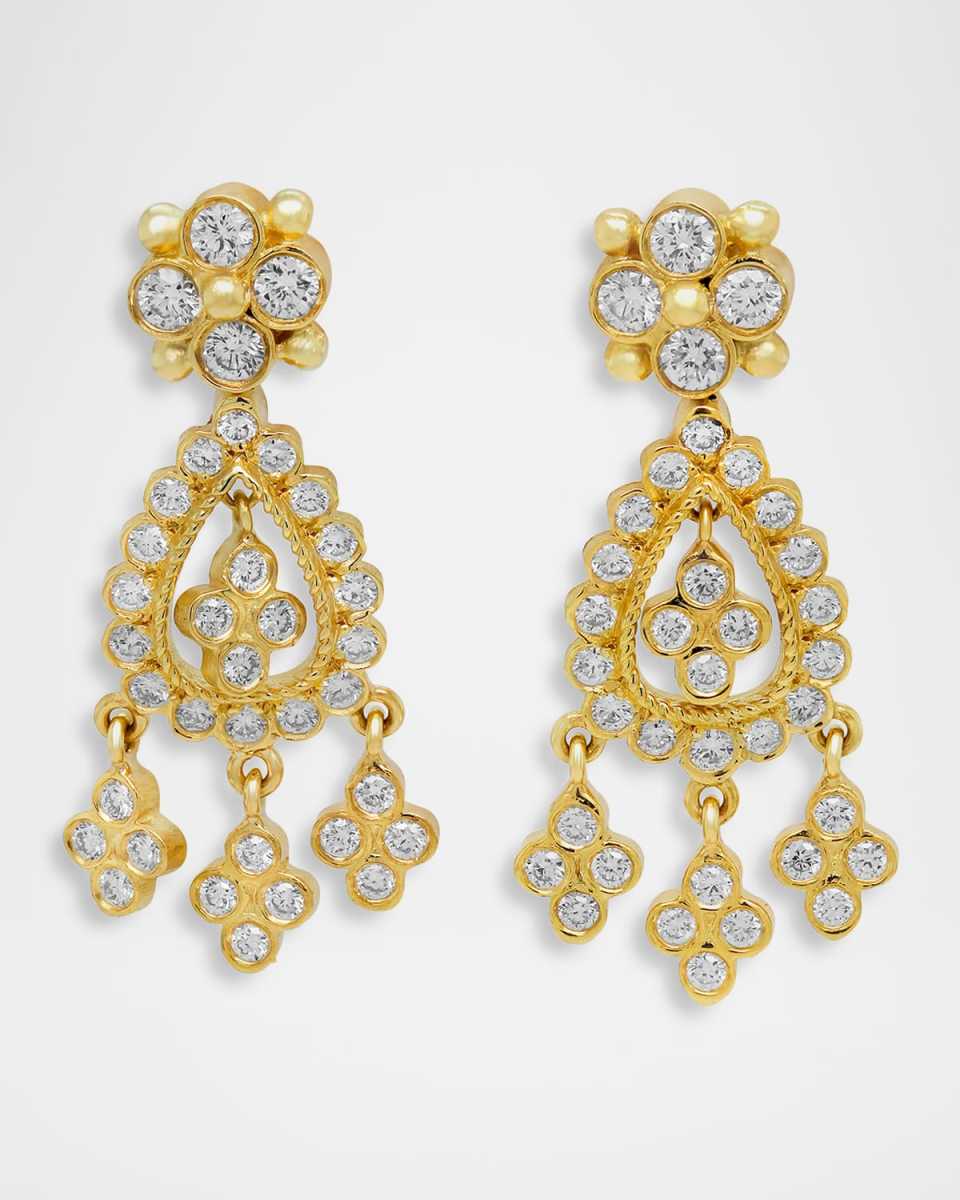 18K Yellow Gold Dangling Diamond Drop Earrings